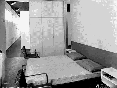 Image for VI Triennale - Padiglione nel parco Sempione. Mostra dell'abitazione - Alloggio n. 4: tipo di alloggio di due locali per quattro persone - Camera daletto matrimoniale