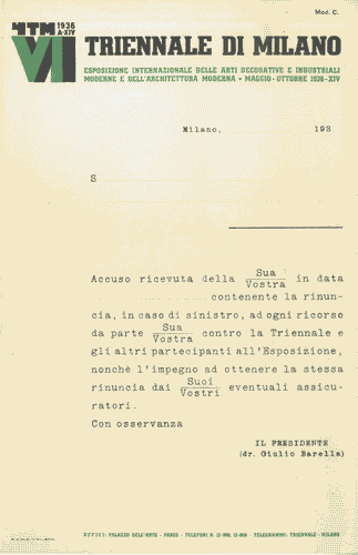 Image for Modulo prestampato di ricevuta della rinuncia a ricorso (Mod. C), con logo di Mario Sironi