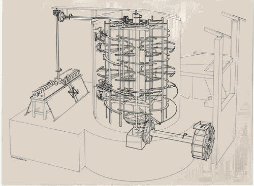 Image for Il luogo del lavoro - Prima della rivoluzione industriale - Il mulino da seta in mostra - Disegno di filatoio da seta con ruota idraulica