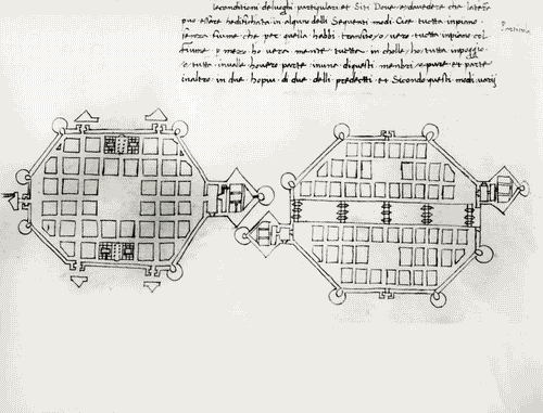 Image for IX Triennale - Studi sulle proporzioni - Riproduzione di una pagina appartenente al manoscritto cartaceo "Trattato di architettura" del Filarete