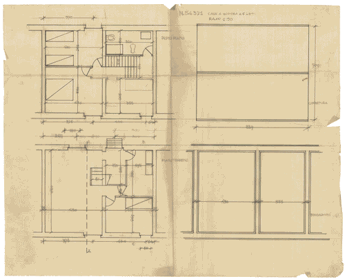 Image for Concorso casette per reduci. Casa a schiera a 6 letti. Piano terreno, primo piano, fondazioni e copertura