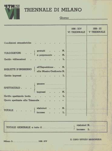 Image for Diario giornaliero del movimento dell'Esposizione, con logo di Mario Sironi su ogni modulo