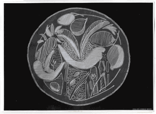 Image for XI Triennale - Mostra delle Produzioni d'arte - Sezione dei pizzi, ricami, alabastri - Tondo con disegno di frutta ricamato su velo - Leonardo Spreafico