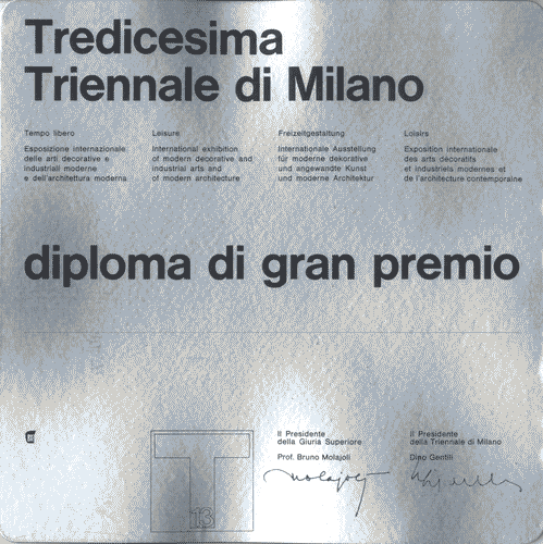 Image for Diploma di Gran Premio in busta quadrata in carta goffrata con il logo della Tredicesima Triennale di Milano