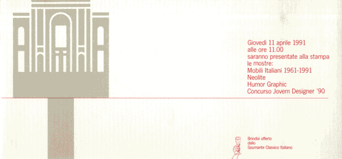 Image for Invito all'inaugurazione delle mostre "Mobili italiani 1961-1991"; "Neolite"; "Humor Graphic"; "Concurso Jovem Designer '90"