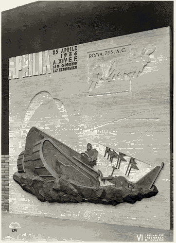 Image for VI Triennale - Mostra dell'arredamento - Sala di rappresentanza del palazzo comunale di Aprilia di Enrico Prampolini - Bassorilievo di travertino