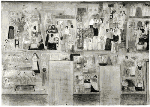 Image for VII Triennale - Mostra dei tessuti e dei ricami - Sezione dei merletti e dei ricami - Studio per la pittura murale "Le donne italiane al lavoro" di Gian Giacomo Dal Forno