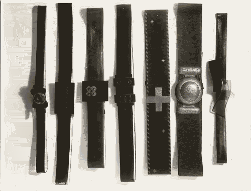 Image for VI Triennale - Sezione dell'E.N.A.P.I. - Cuoio - Cinture di cuoio con fibbie in tartaruga, ferro, rame