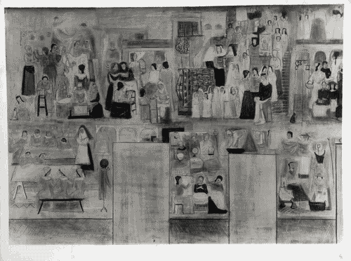 Image for VII Triennale - Mostra dei tessuti e dei ricami - Sezione dei merletti e dei ricami - Studio per la pittura murale "Le donne italiane al lavoro" di Gian Giacomo Dal Forno