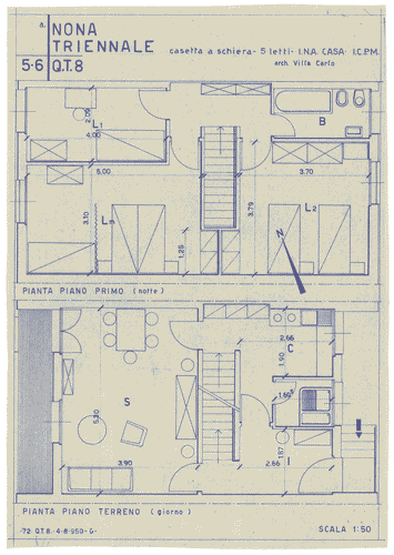 Image for Casette a schiera a 5 letti. INA CASA ICPM. Piano terreno e primo piano. Arredamento
