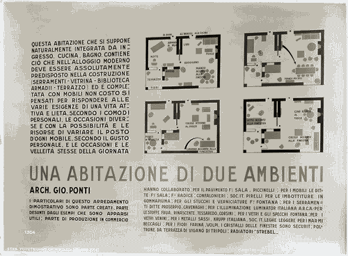 Image for VI Triennale - Mostra dell'arredamento - Piccolo appartamento di Gio Ponti - Pannello con le piante e gli esempi di disposizione dell'arredamento