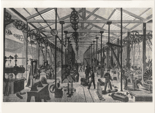 Image for Il luogo del lavoro - Dentro la fabbrica - Una cosmologia a pulegge - Incisione di Reparto dei torni delle mortasatrici, del 1880