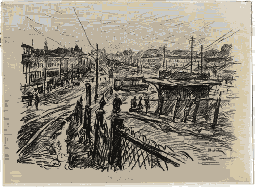 Image for III Biennale - Sezione dell'U.R.S.S. - Sala del bianco e nero - Litografia"La piazza Trubnaya di primavera" di Lwow