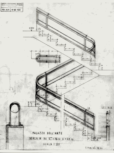 Image for Palazzo dell'Arte - Disegni di progetto - Disegno a matita del parapetto edel cancello della scala H