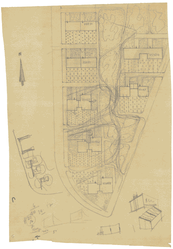 Image for Primo progetto del qt8. Studio planimetrico della zona casette reduci con la numerazione delle abitazioni