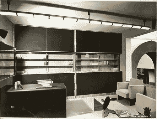 Image for V Triennale - Arti decorative e industriali - La Strada-Mostra d'ambienti moderni - Sudio-biblioteca della sala da soggiorno e studio su due piani di Franco Albini, Renato Camus, Paolo Masera, Giancarlo Palanti