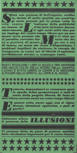 Image for Volantino di colore verde con testo introduttivo per il percorso delle Illusioni