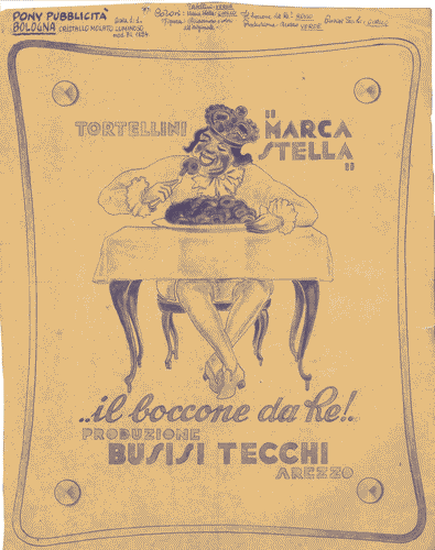 Image for Bozzetto per insegna pubblicitaria "Tortellini "Marca Stella" ..il boccone da Re! Produzione Busisi Tecchi Arezzo"