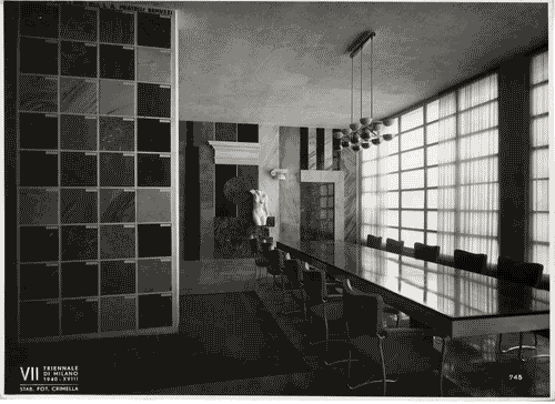 Image for VII Triennale - Mostra dell'arredamento per ufficio - Arredamento della sala del consiglio di una società per la lavorazione di marmi e pietre di Carlo De Carli