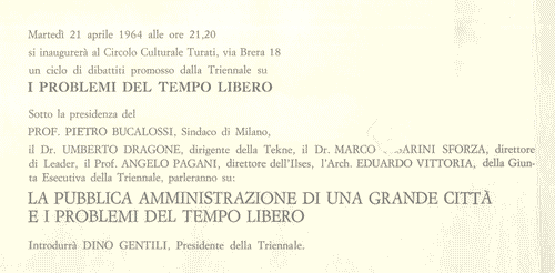 Image for Volantino sul ciclo di dibattiti promosso dalla Triennale su "I problemi del tempo libero"