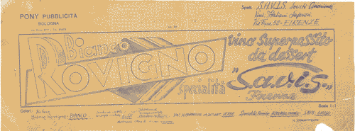 Image for Bozzetto per pubblicità "Bianco Rovigno vino superpassito da dessert specialità S.A.V.I.S. Firenze"