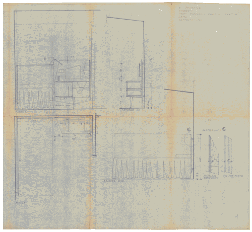 Image for Mostra di ambienti. Abitazione uniambientale. Progetto di mobili per arredo: letto e mobiletto