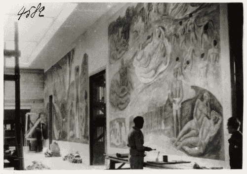 Image for V Triennale - Lavori di allestimento - Galleria delle pitture - Pittura murale "figure d'estate" di Cristoforo De Amicis