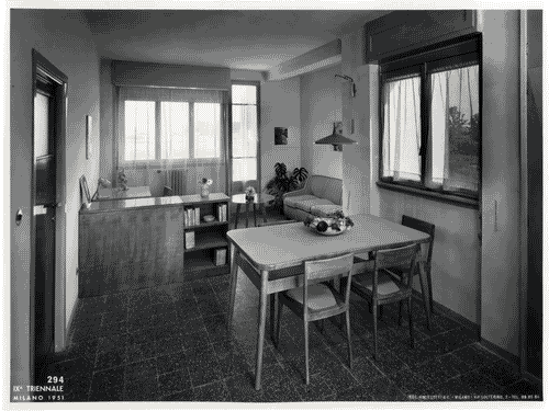 Image for IX Triennale - Quartiere sperimentale della Triennale di Milano (QT8) - Mostre speciali al QT8 in occasione della Nona Triennale - Casa INA-Casa a 11 piani - Alloggio n. 14 - Soggiorno-pranzo