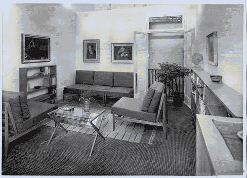 Image for VIII Triennale - Unificazione, modulazione e industrializzazione nell'edilizia - Spaccato di elemento di casa prefabbricata - Soggiorno - G. Belloni - L. Caccia - F. Diomede - E. Gentili - A. Magnaghi - G. Mucchi - E. Nathan Rogers