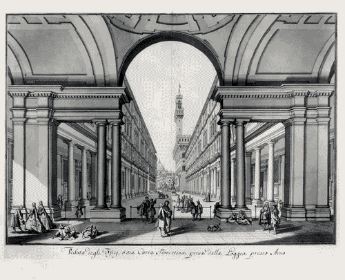 Image for Le città immaginate - Un viaggio in Italia. Sezione storica - Firenze (o del modello monumentale) - Disegno di Giuseppe Zocchi "Veduta degli Ufici,ò sia Curia Fiorentina, presa dalla loggia presso Arno"