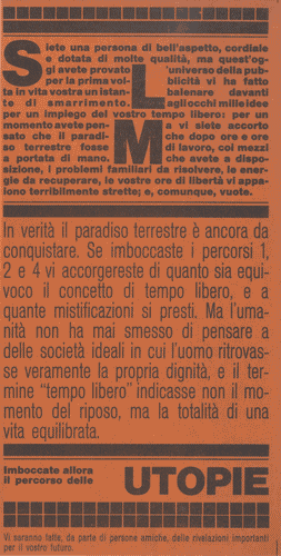 Image for Volantino di colore arancione con testo introduttivo per il percorso delle Utopie