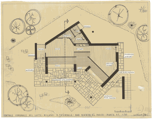 Image for Parco. Edifici per servizi. Bar Bianco. Piano terreno. Indicazione degli ambienti e dettagli tecnici