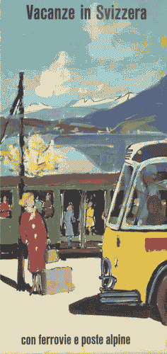 Image for Opuscolo promozionale "Vacanze in Svizzera con ferrovie e poste alpine", per l'Esposizione Nazionale Svizzera di Losanna del 1964 con mappa geografica della Svizzera