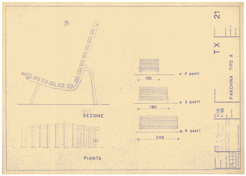 Image for Parco. Sistemazione di panchine e lampioni. Panchina tipo A