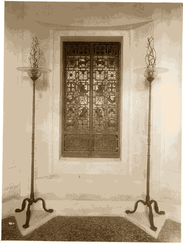 Image for II Biennale - Sezione lombarda - Esedra di accesso a una cappella funeraria - Lampade in ferro battuto di Carlo Rizzarda