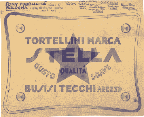 Image for Bozzetto per insegna pubblicitaria "Tortellini marca Stella gusto soave qualità Busisi Tecchi Arezzo"