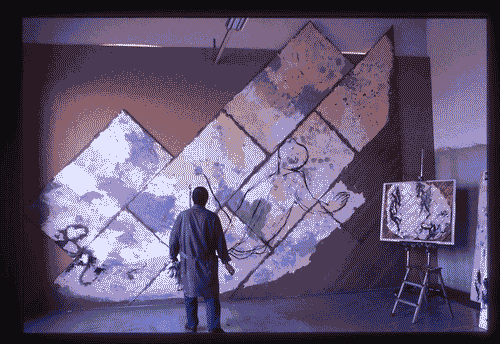 Image for Dipinto "La Piazza" di Giuliano Collina - Lavori di realizzazione opera in atelier