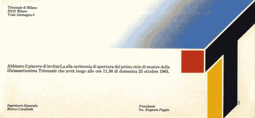 Image for Invito all'inaugurazione del primo ciclo di mostre: "Le case della Triennale"; "I modelli di Giovanni Sacchi"; "Dal cucchiaio alla città: nell'itinerario di 100 designers"; "Design process Olivetti 1908-1983"
