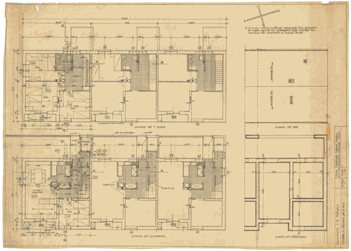 Image for Casette a schiera per 8 letti. Piano terreno, primo piano, piano sotterraneo, copertura. Arredamento