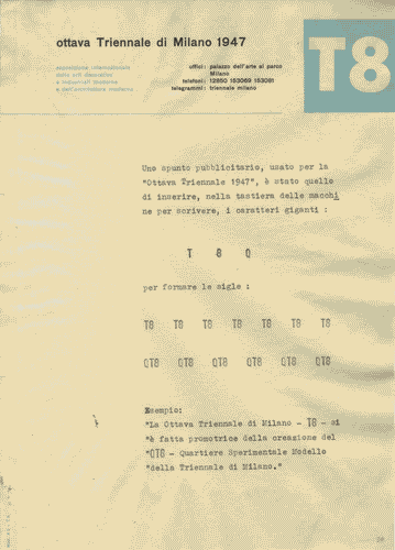 Image for Carta intestata (Mod. A2 - T8), con presentazione dattiloscritta della proposta pubblicitaria di inserire nella tastiera delle macchine da scrivere i caratteri giganti T, 8, Q