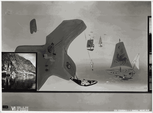 Image for VI Triennale - Padiglione nel parco Sempione - Mostra internazionale di architettura - Architettura italiana - Pittura murale della serie "Mutazioni della città italiana" di Costantino Nivola