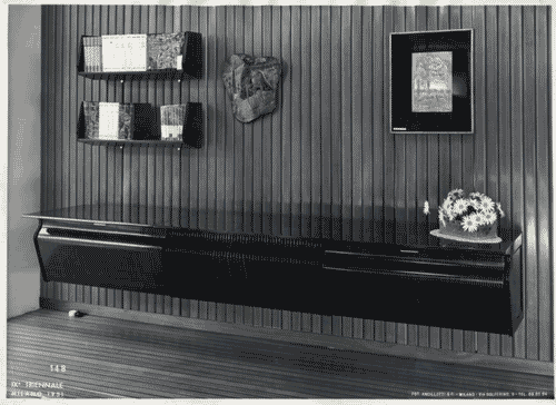 Image for IX Triennale - Arredamento e mobili isolati - Arredamenti composti - Mobile e scaffali in legno laccato del Soggiorno - Osvaldo Borsani