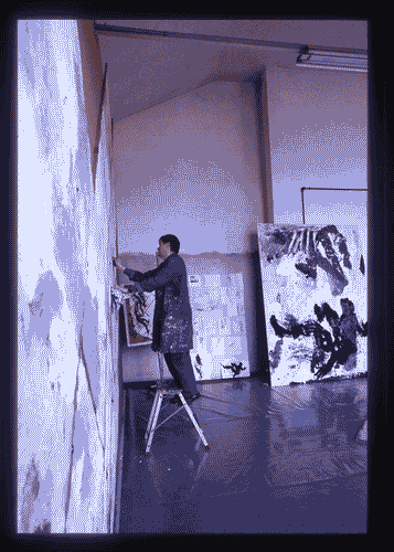 Image for Dipinto "La Piazza" di Giuliano Collina - Lavori di realizzazione opera in atelier