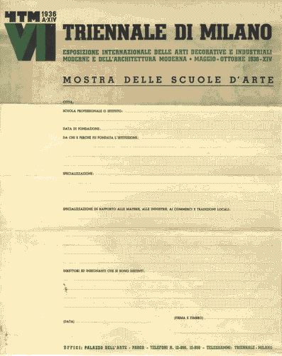 Image for Modulo prestampato "Mostra delle Scuole d'Arte" da compilare con i dati delle Scuole che partecipano alla Triennale