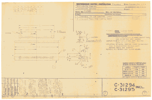 Image for Mostra internazionale dell'Industrial Design. Progetto frigorifero tipo Custom della Westinghouse. Maniglia reparto freezer. Annotazioni manoscritte