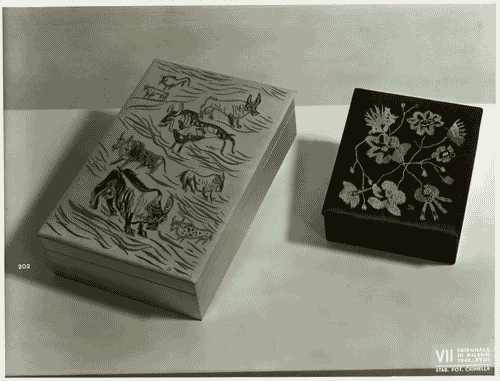 Image for VII Triennale - Mostra dell'E.N.A.P.I. - Ricami e merletti - Scatole ricamate in seta di Eugenio Fegarotti