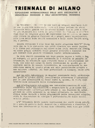 Image for Fascicolo, di 7 pagine dattiloscritte, con la presentazione del progetto per il nuovo quartiere della Triennale (QT8)