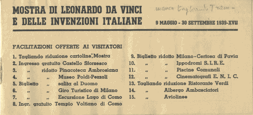 Image for Libretto delle agevolazioni offerte ai visitatori per la "Mostra di Leonardo da Vinci e delle invenzioni italiane"