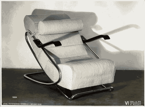 Image for VI Triennale - Mostra dell'arredamento - Sala di attesa per lo studio di un medico di Piero Bottoni e Mario Pucci - Poltrona a telaio incrociato con sospensione elastica e imbottitura di gommapiuma