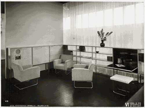 Image for VI Triennale - Padiglione nel parco Sempione. Mostra dell'abitazione - Alloggio n. 5: quattro elementi di alloggio per un professionista, con studio annesso - Soggiorno